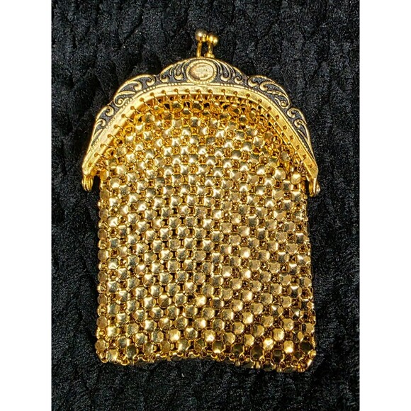 Vintage Mesh Coin Purse with Kissing Clasp Art Deco Gold Tone Whiting Davis - Picture 2 of 11